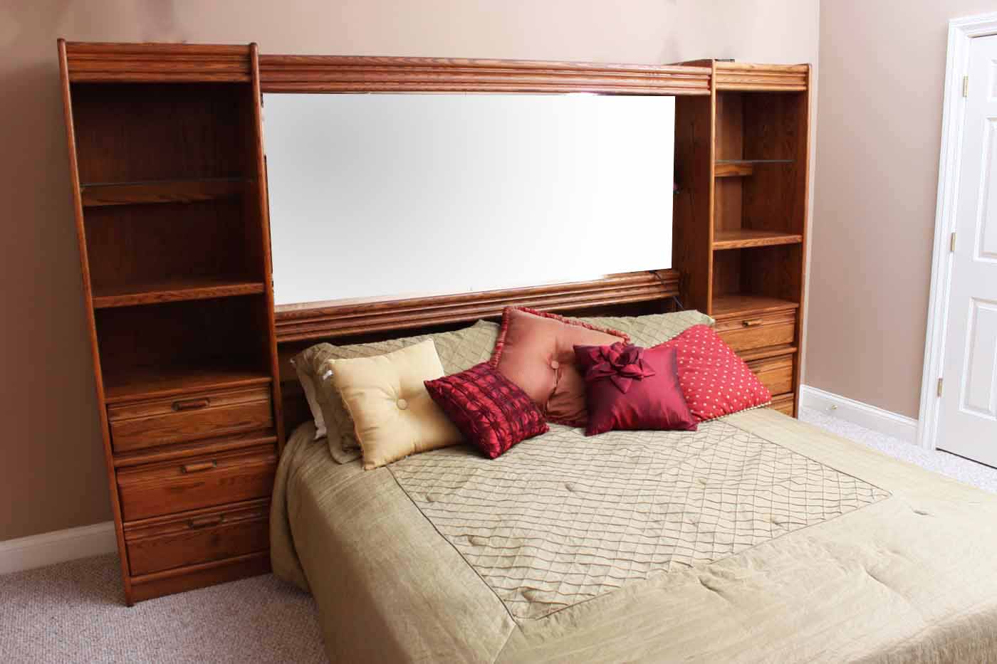 King Size Bed Frame with Drawer and Shelf Surround