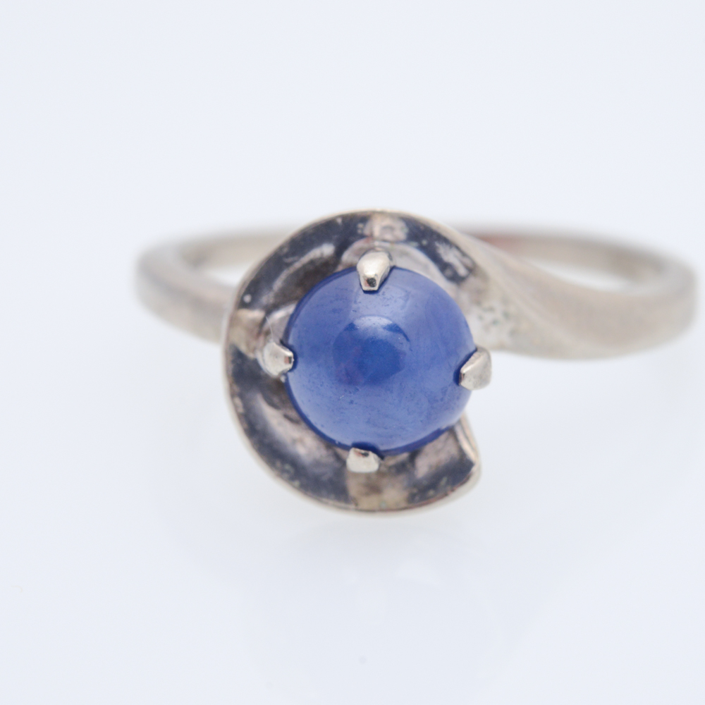 10K White Gold Synthetic Sapphire Ring with 10K Tanzanite Earrings