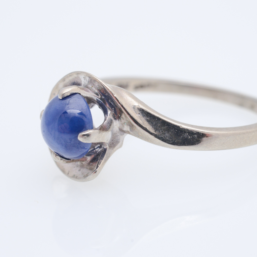 10K White Gold Synthetic Sapphire Ring with 10K Tanzanite Earrings