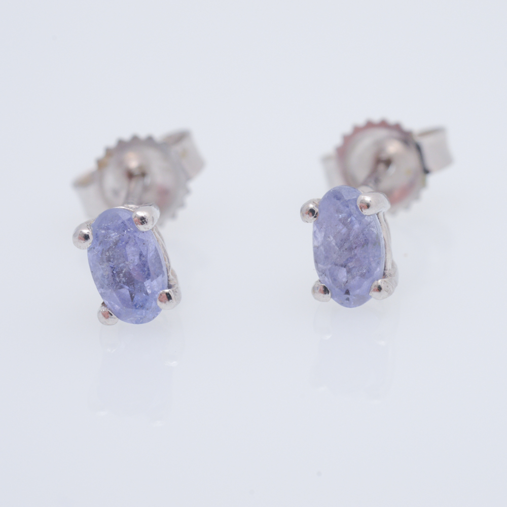 10K White Gold Synthetic Sapphire Ring with 10K Tanzanite Earrings