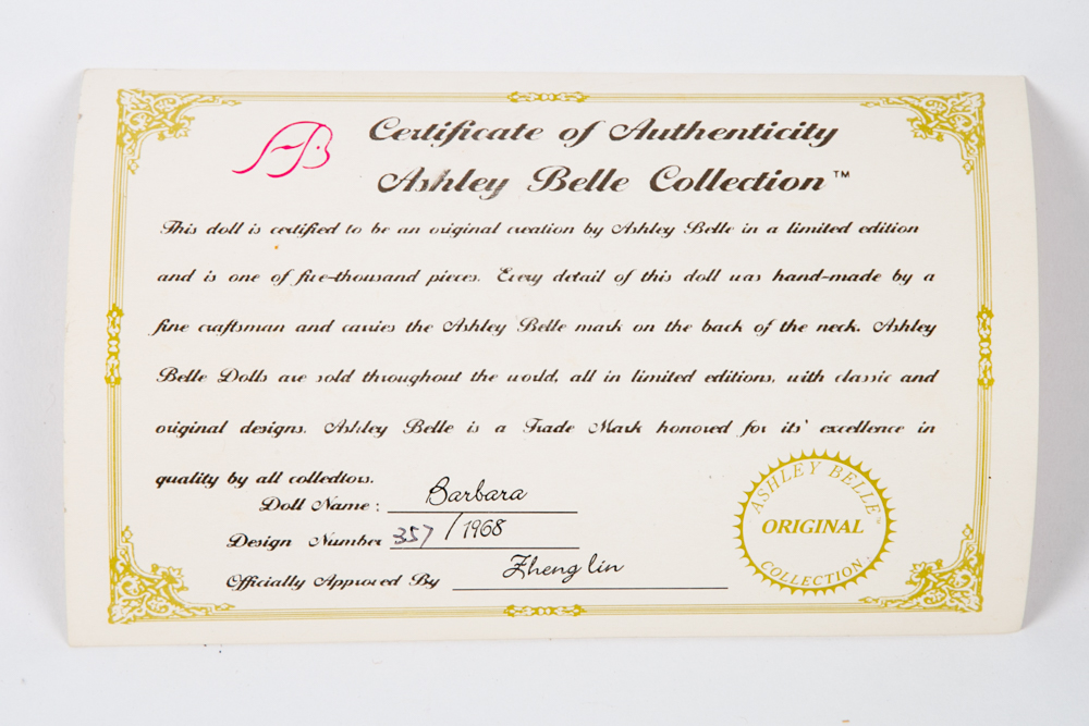 Ashley Belle "Barbara" Porcelain Doll In Case