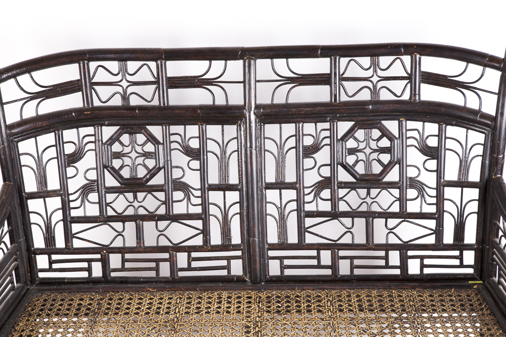 Bamboo Bench with Woven Cane Seat