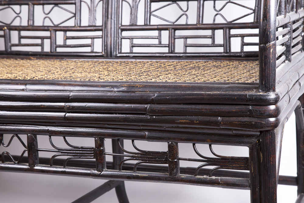 Bamboo Bench with Woven Cane Seat