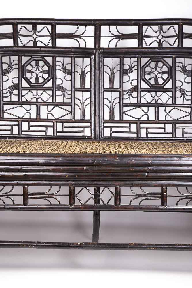 Bamboo Bench with Woven Cane Seat