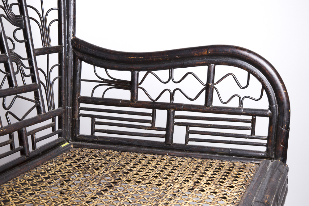 Bamboo Bench with Woven Cane Seat