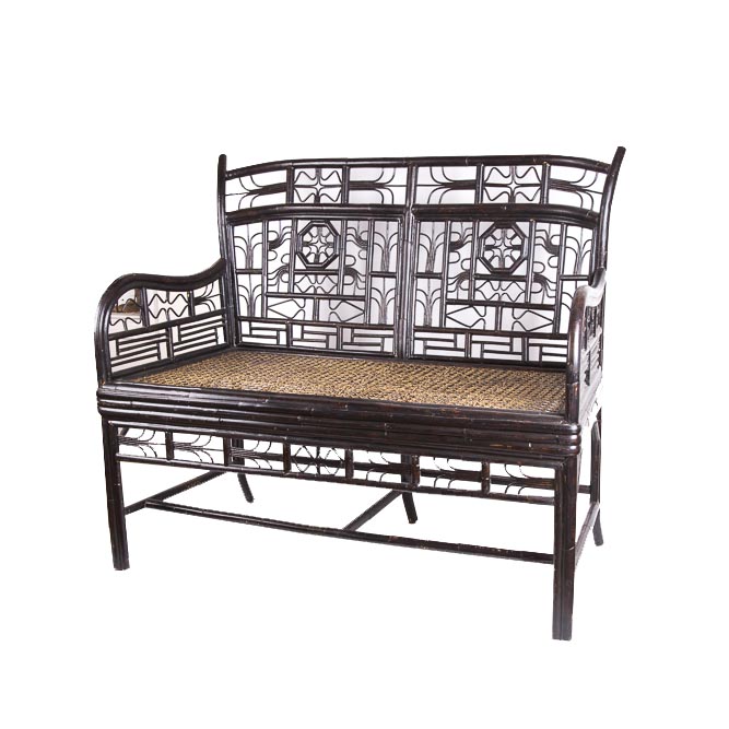 Bamboo Bench with Woven Cane Seat