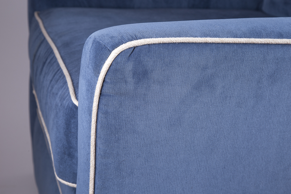 Blue Corduroy Pillowback Swivel Chair