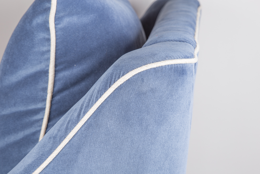 Blue Corduroy Pillowback Swivel Chair