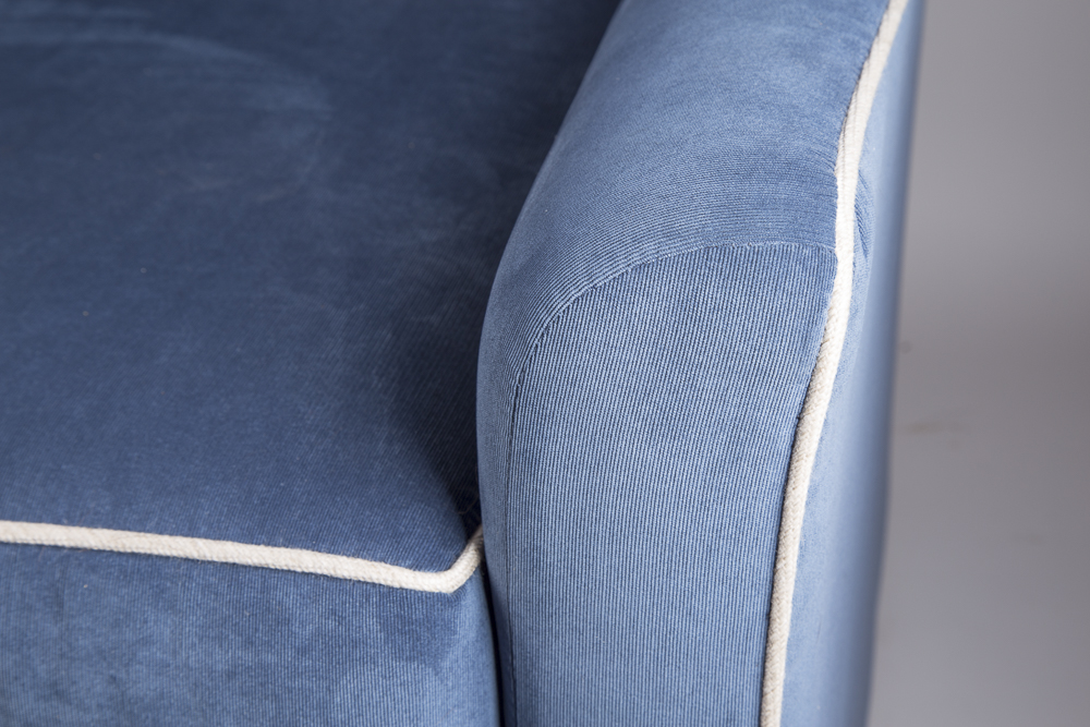 Blue Corduroy Pillowback Swivel Chair