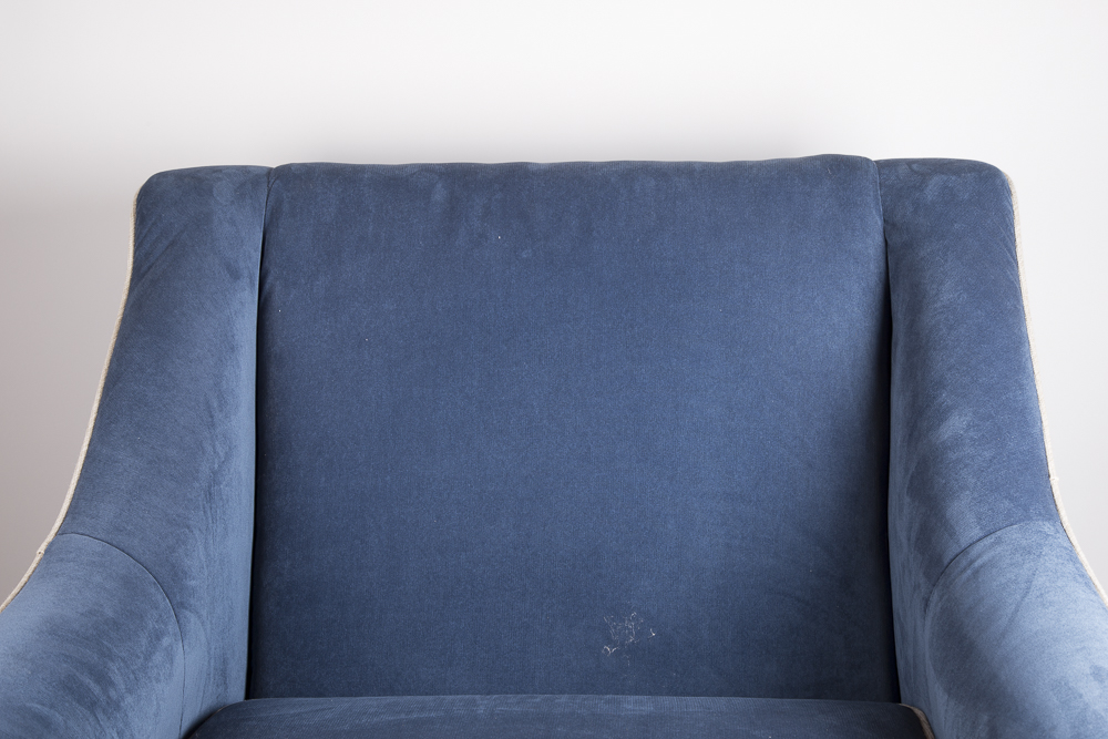 Blue Corduroy Pillowback Swivel Chair