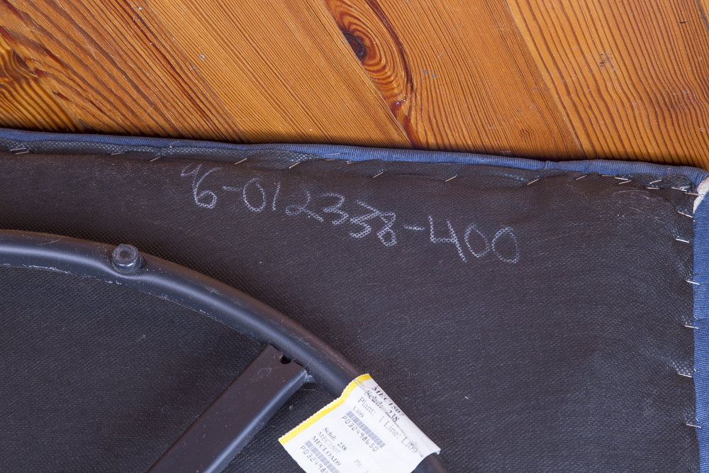 Blue Corduroy Pillowback Swivel Chair