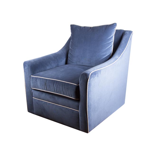 Blue Corduroy Pillowback Swivel Chair