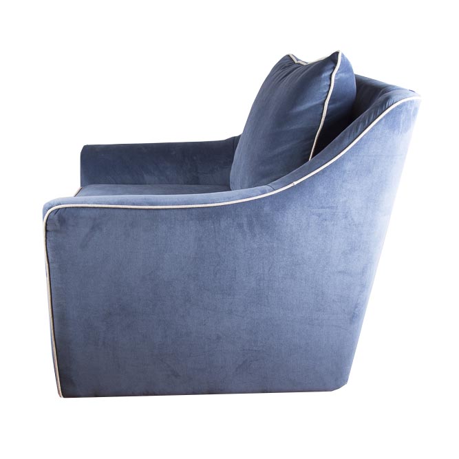 Blue Corduroy Pillowback Swivel Chair