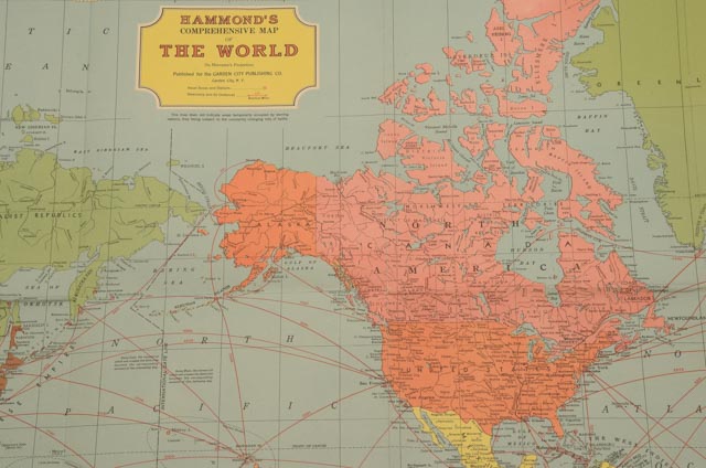 Large Original Vintage WWII "Hammond's Comprehensive Map of the World"