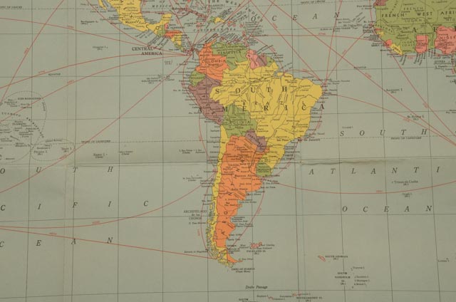 Large Original Vintage WWII "Hammond's Comprehensive Map of the World"