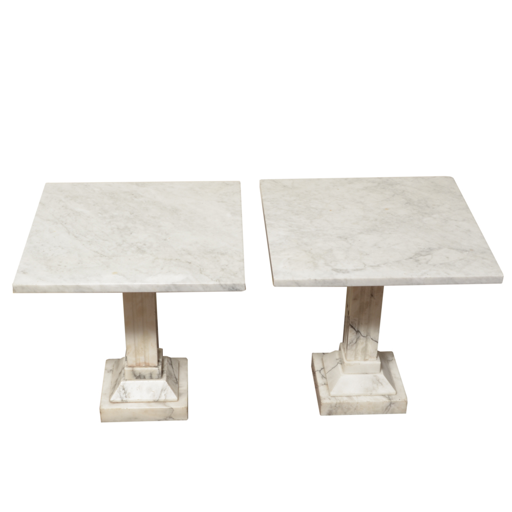 Pair of White Marble Side Tables