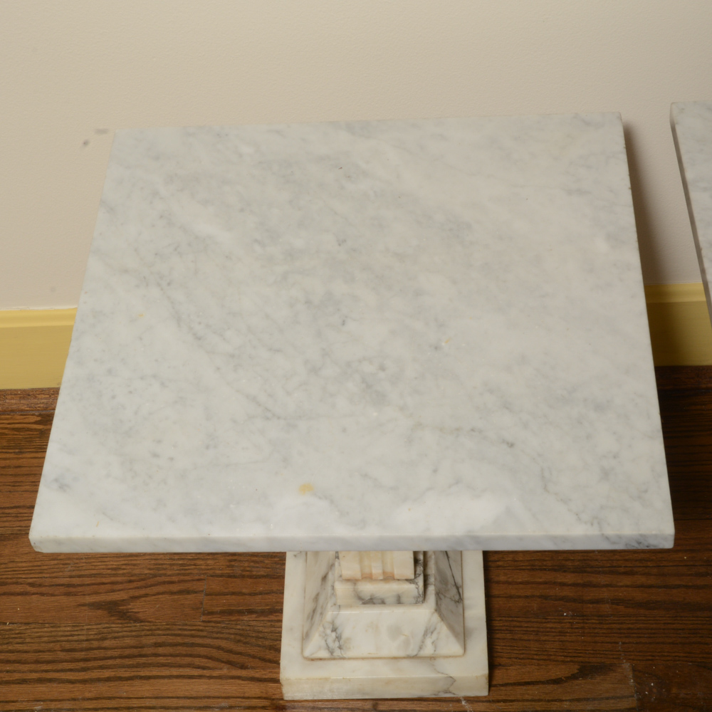 Pair of White Marble Side Tables