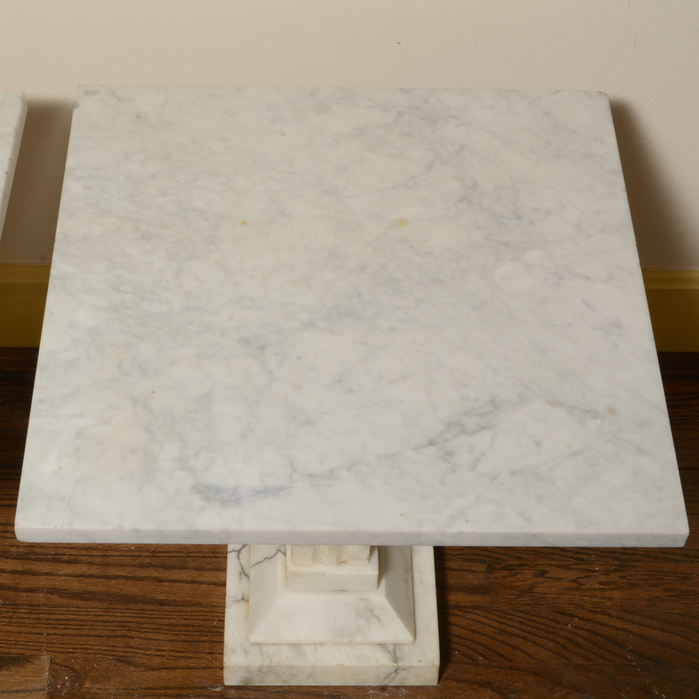 Pair of White Marble Side Tables