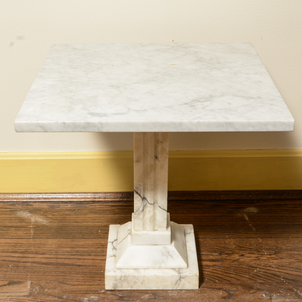 Pair of White Marble Side Tables