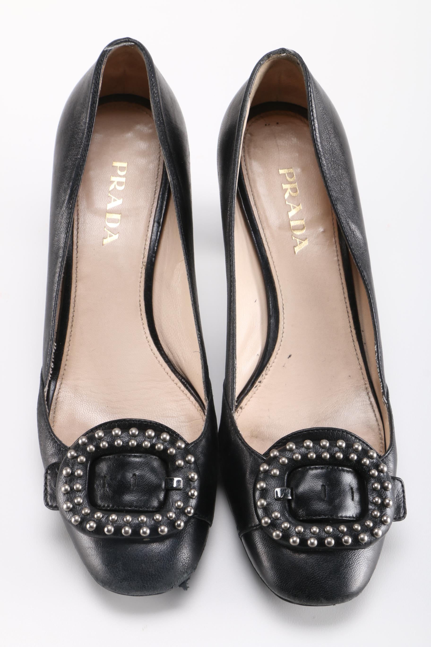 Prada Calzature Donna Black Leather Pumps