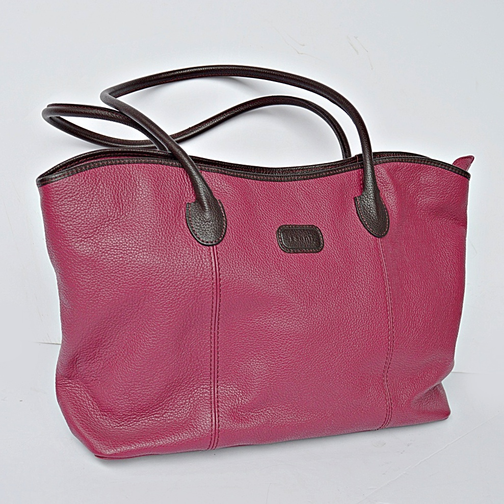 Italian Isanti Magenta Leather Tote Handbag