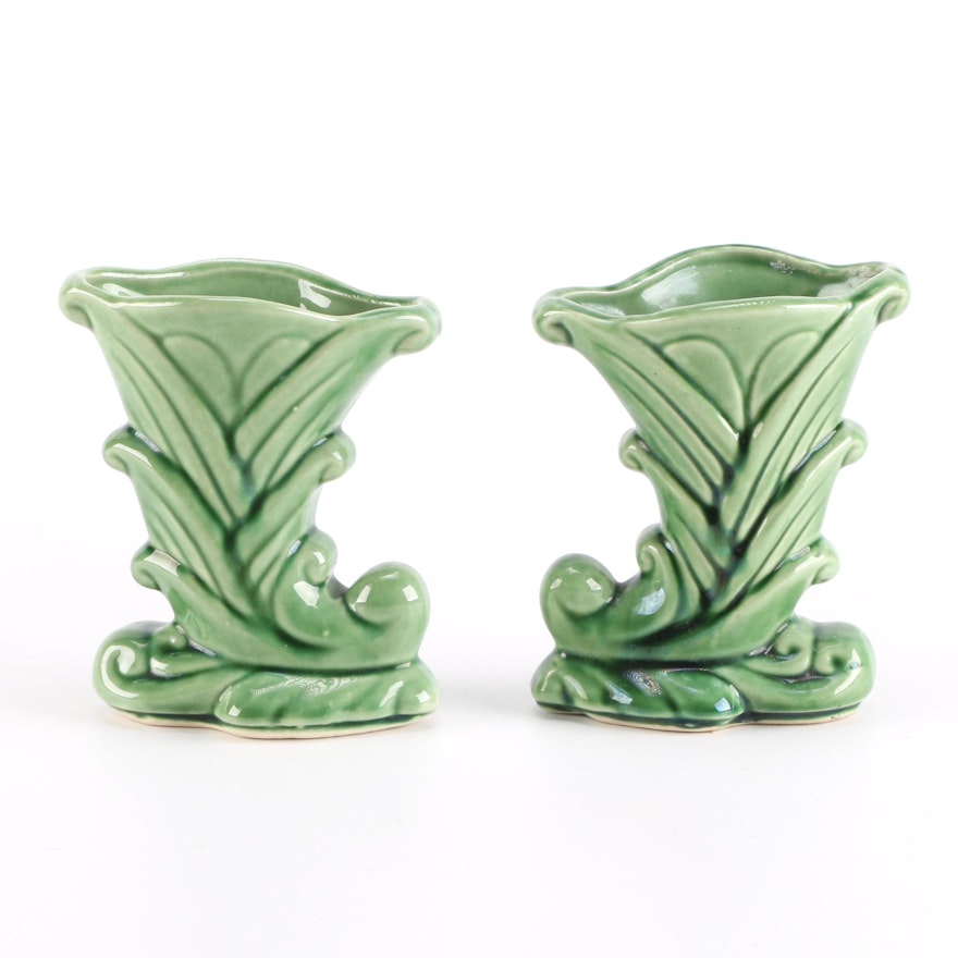 Pair of Green Glazed Pottery Vases