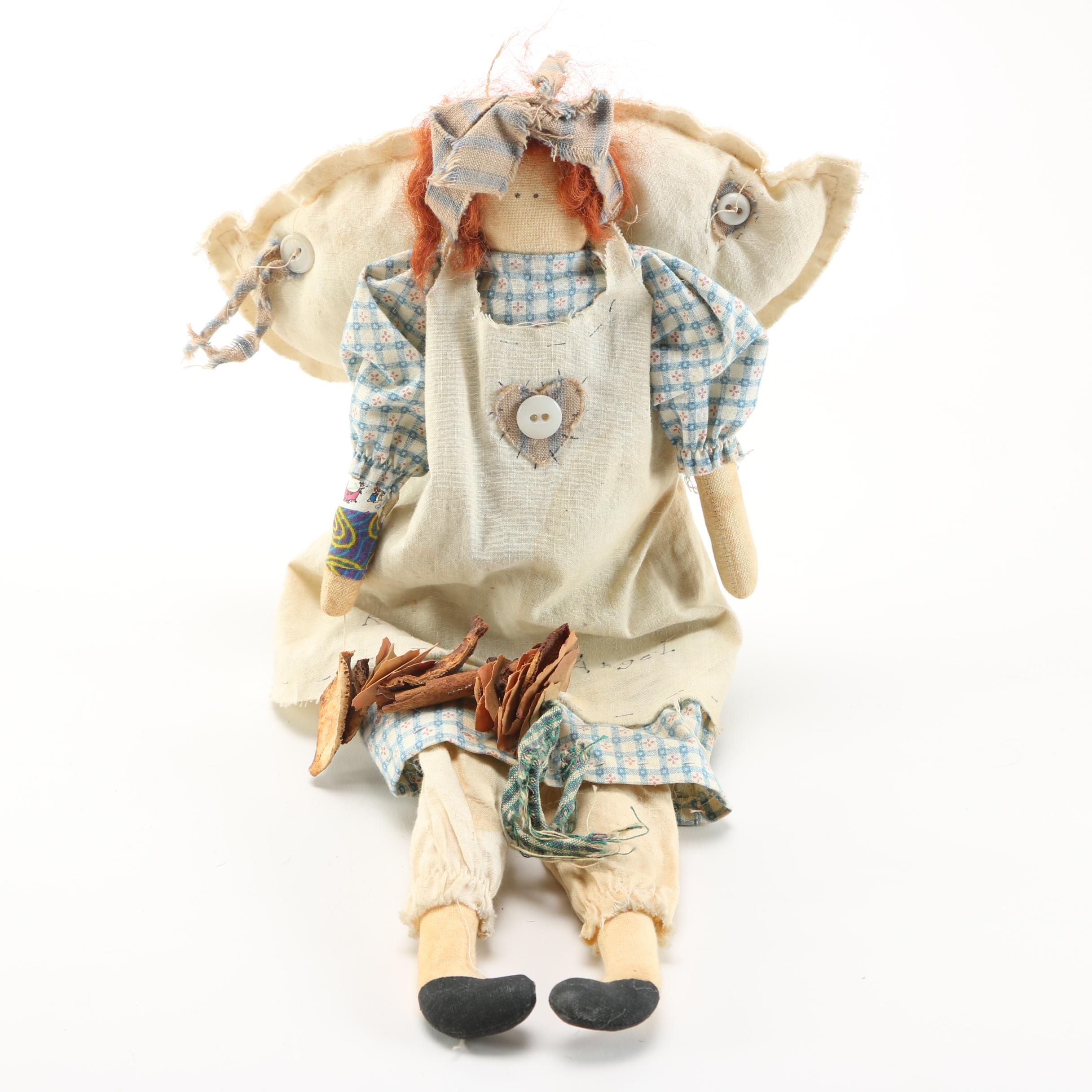 Vintage Plush Toys With Blue and White Tea Set