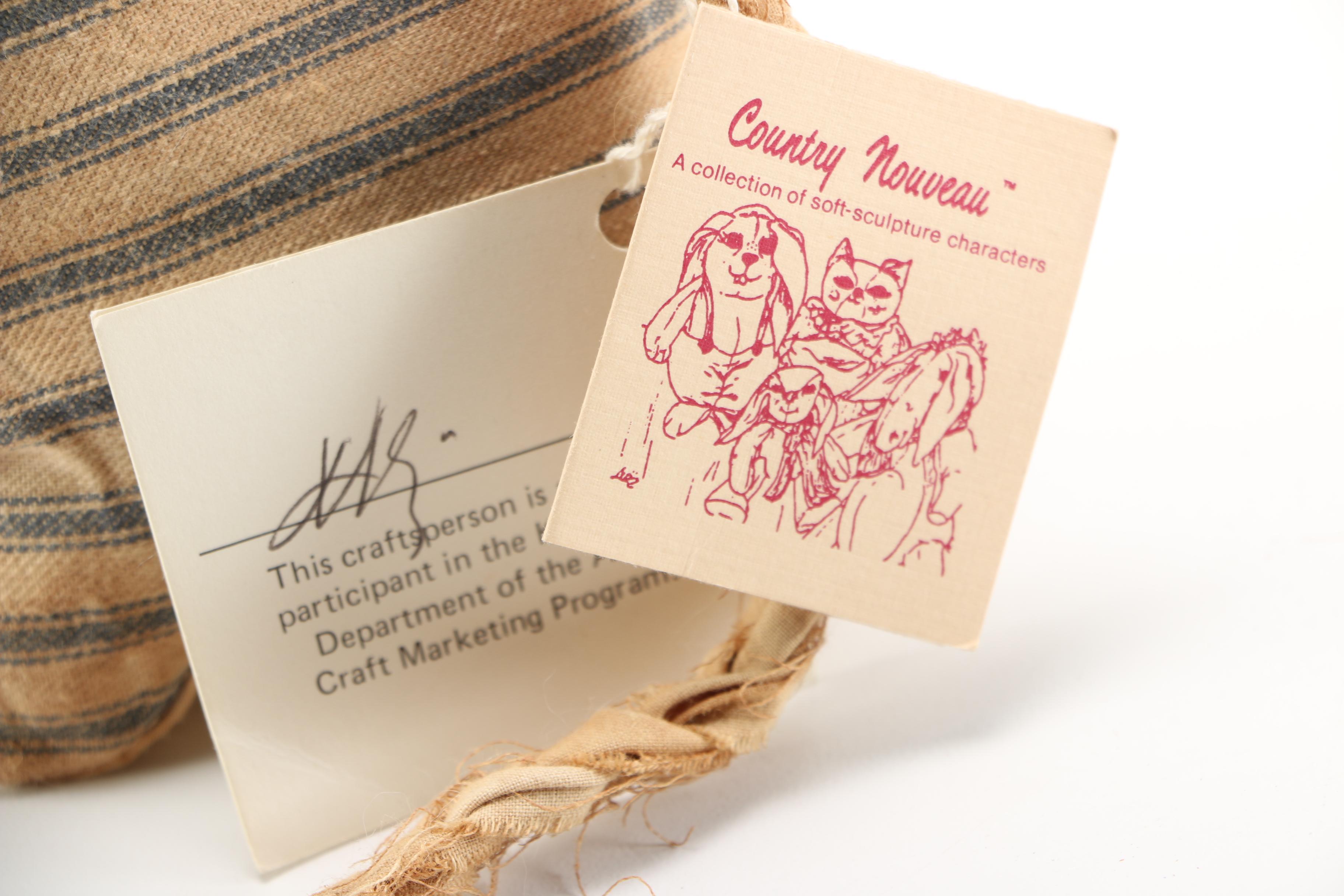 Vintage Plush Toys With Blue and White Tea Set