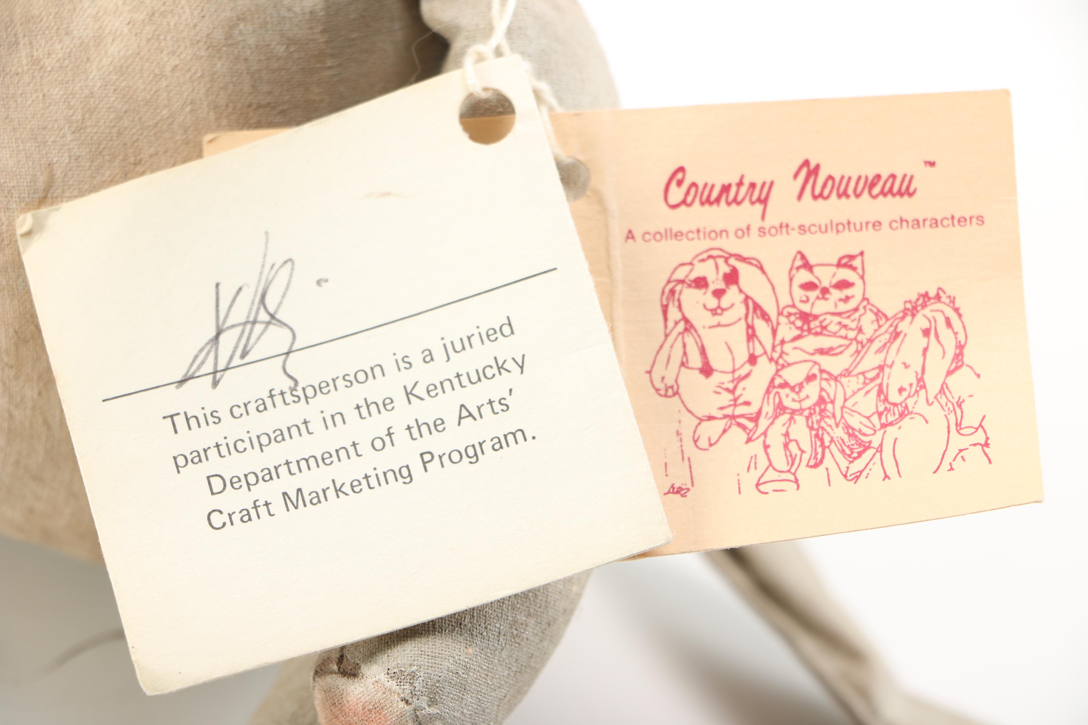 Vintage Plush Toys With Blue and White Tea Set