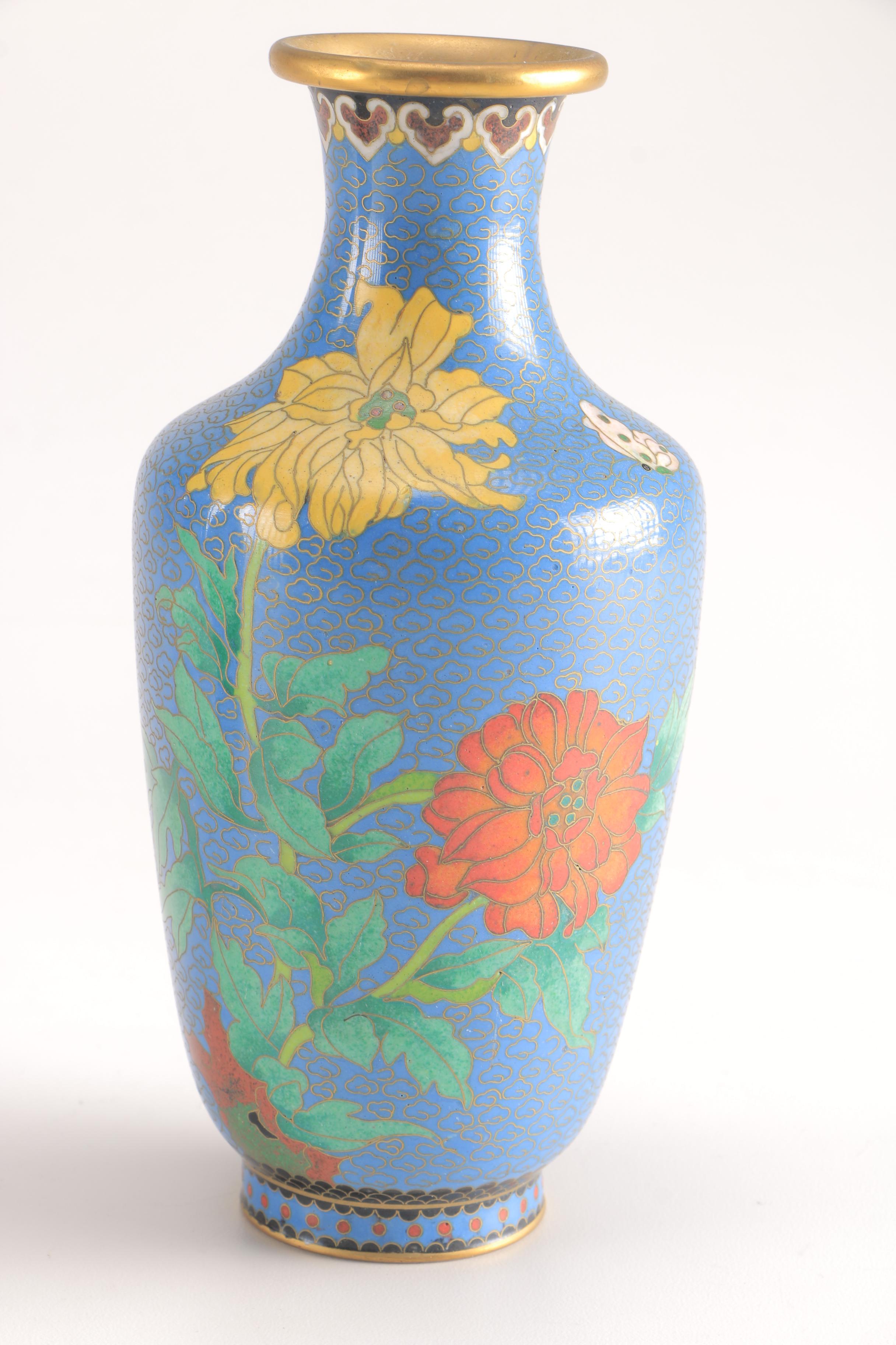 Vases Featuring Etched Brass and Cloisonné