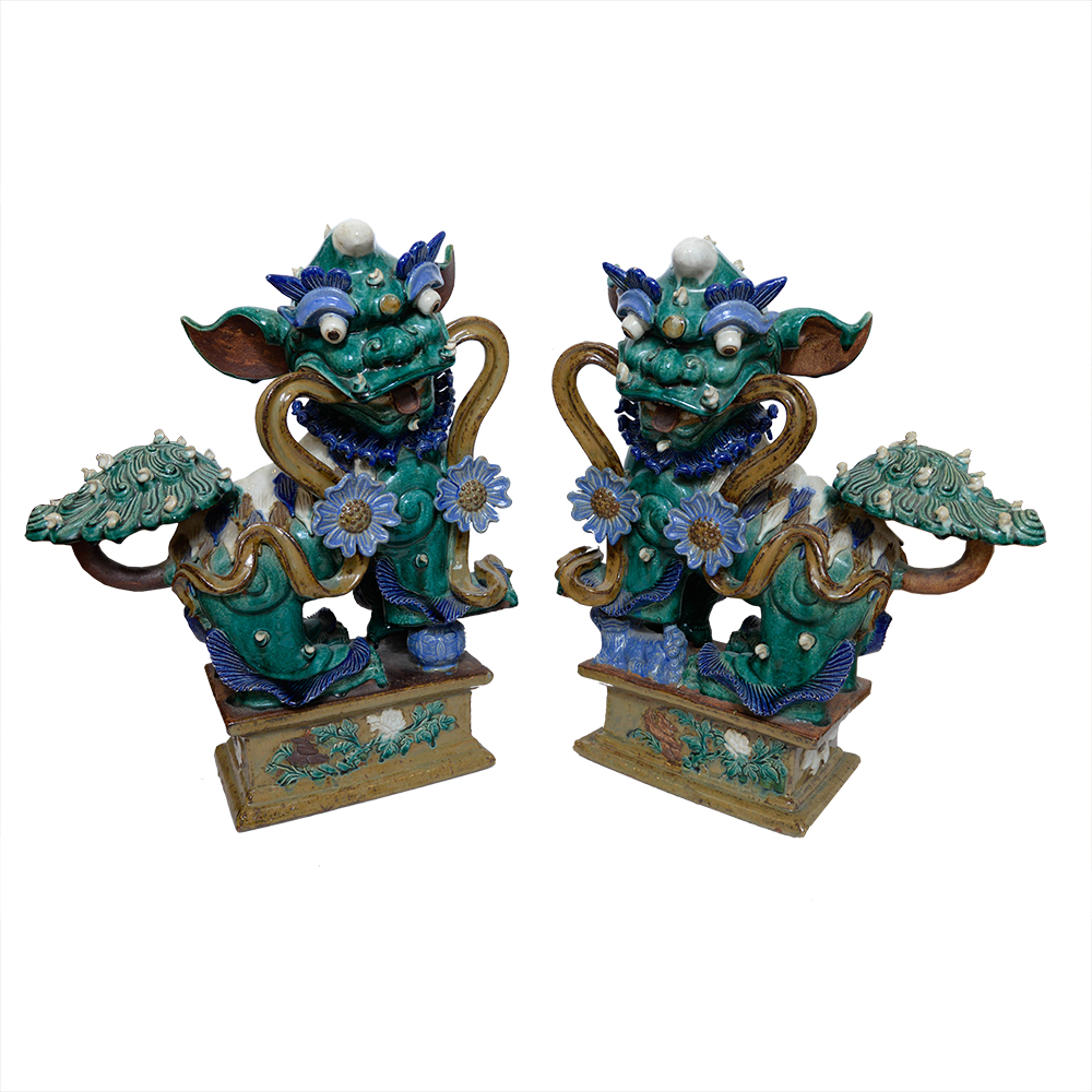 Pair of Chinese Ceramic Guardian Lions