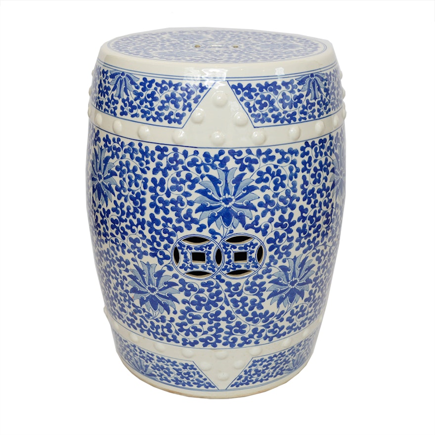 Chinese Blue & White Garden Stool