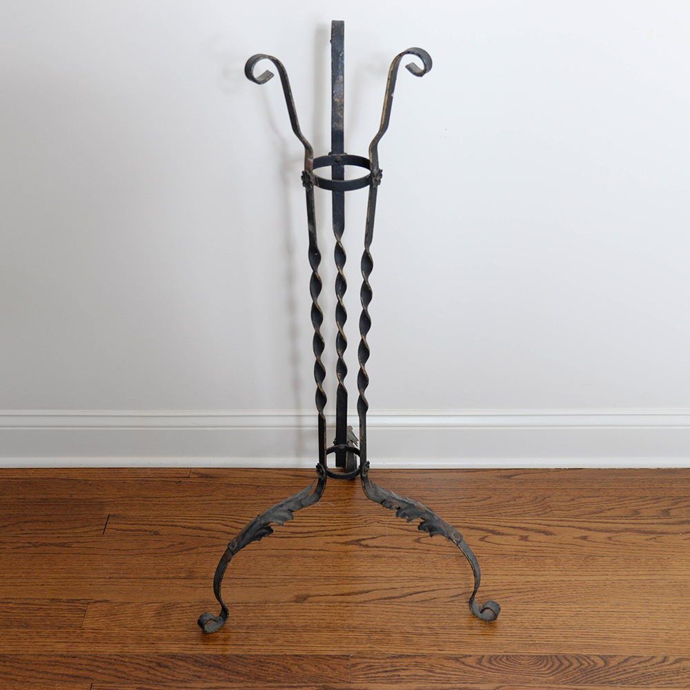 Vintage Acanthus Leaf Wrought Iron Plant Stand