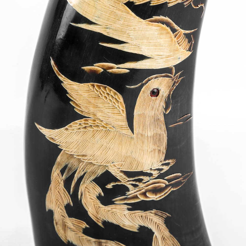 Pair of Carved and Mounted Water Buffalo Horns