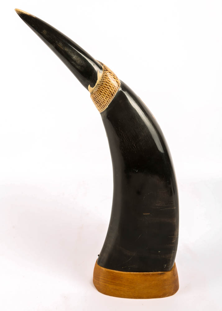 Pair of Carved and Mounted Water Buffalo Horns