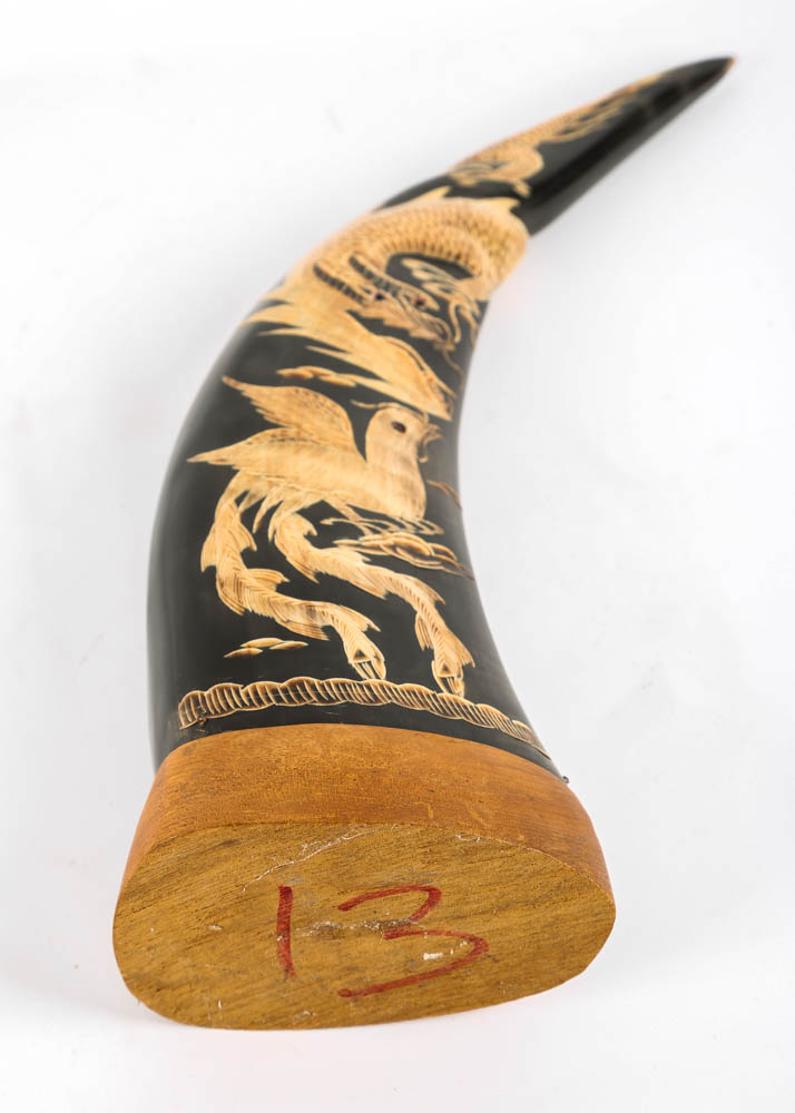 Pair of Carved and Mounted Water Buffalo Horns