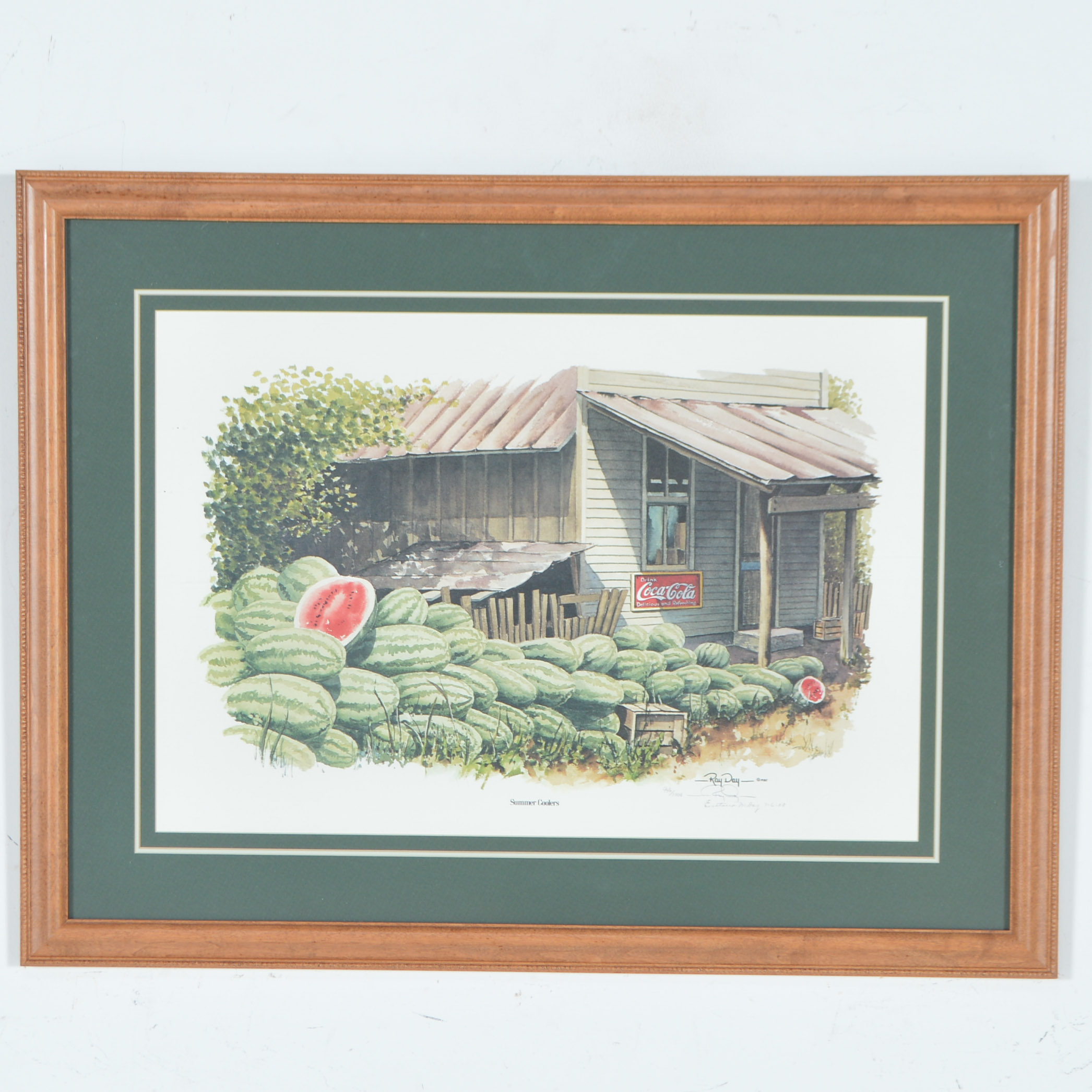Framed Signed Limited Edition Offset Lithograph "Summer Coolers" after an Original Watercolor by Ray Day