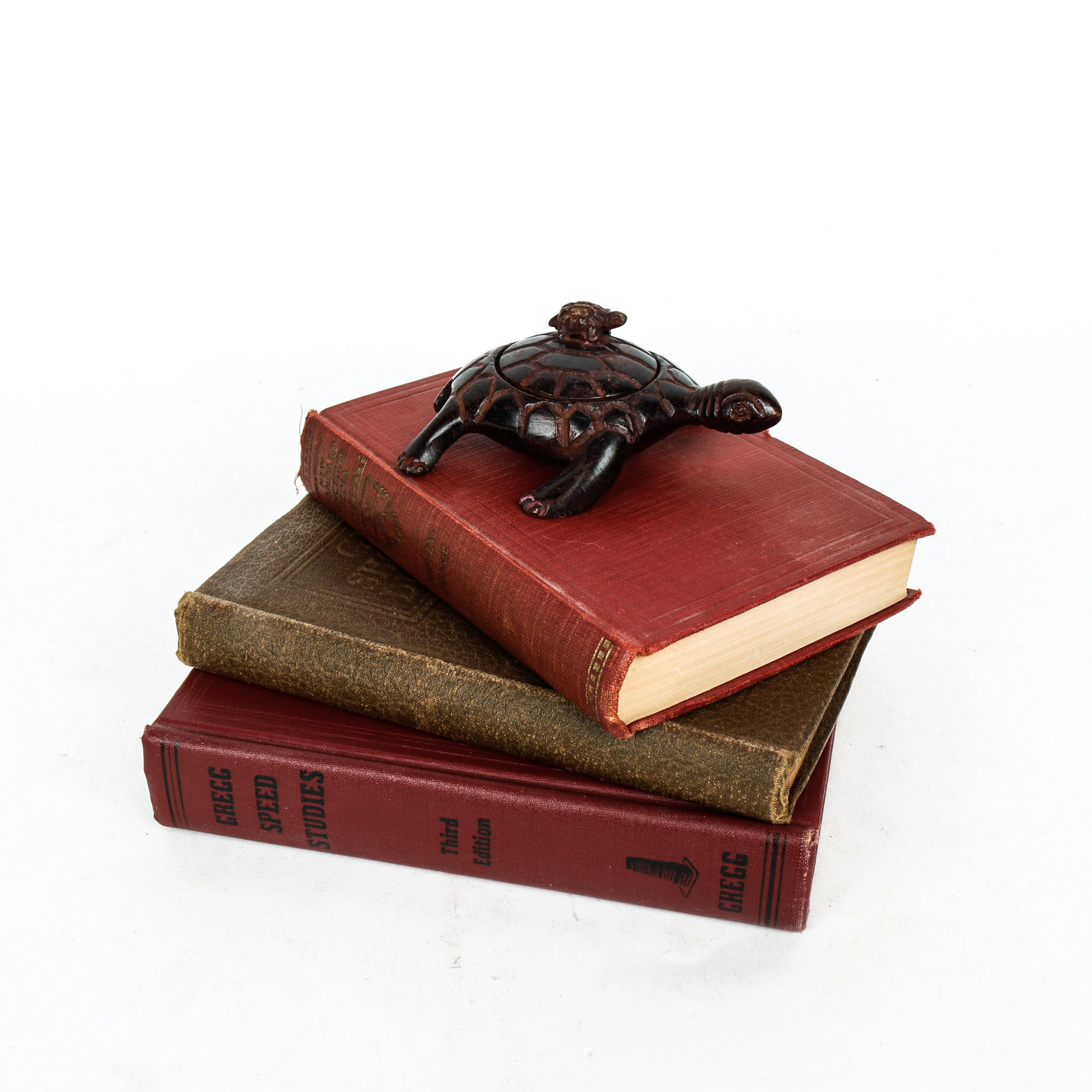 Three Vintage Reference Books and a Brass Turtle Trinket Box