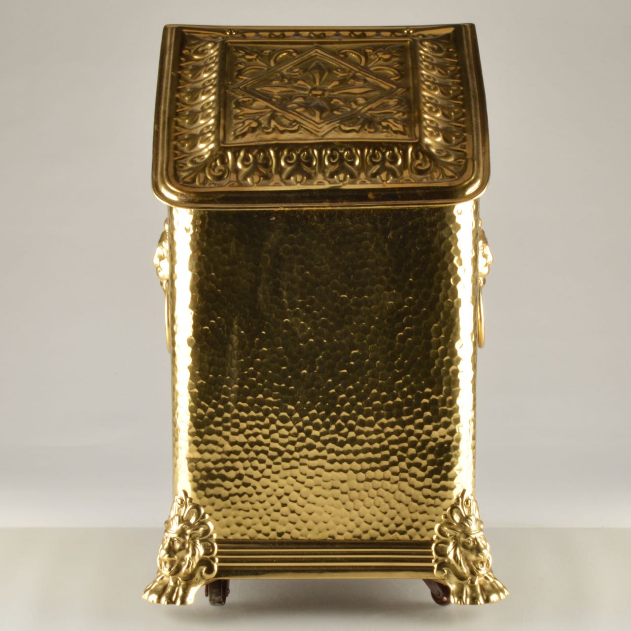 Antique Brass Kindling Box with Lion's Head Handles