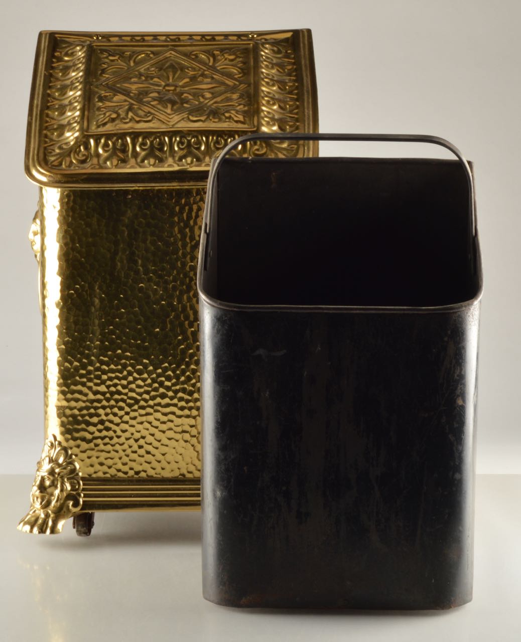 Antique Brass Kindling Box with Lion's Head Handles