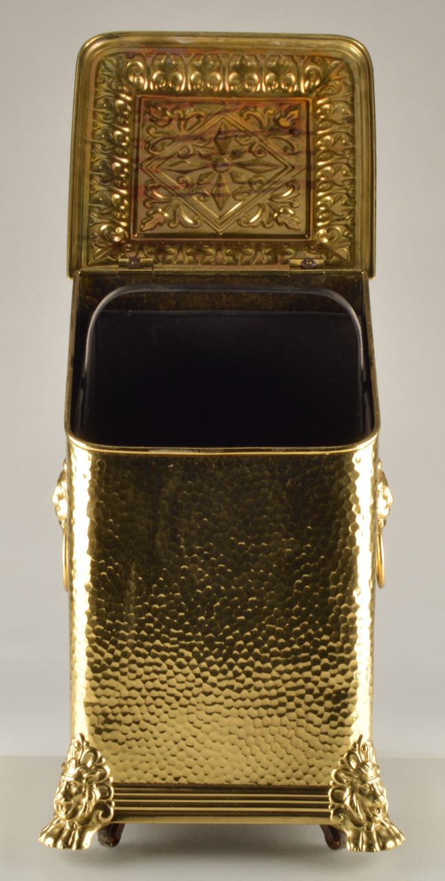 Antique Brass Kindling Box with Lion's Head Handles