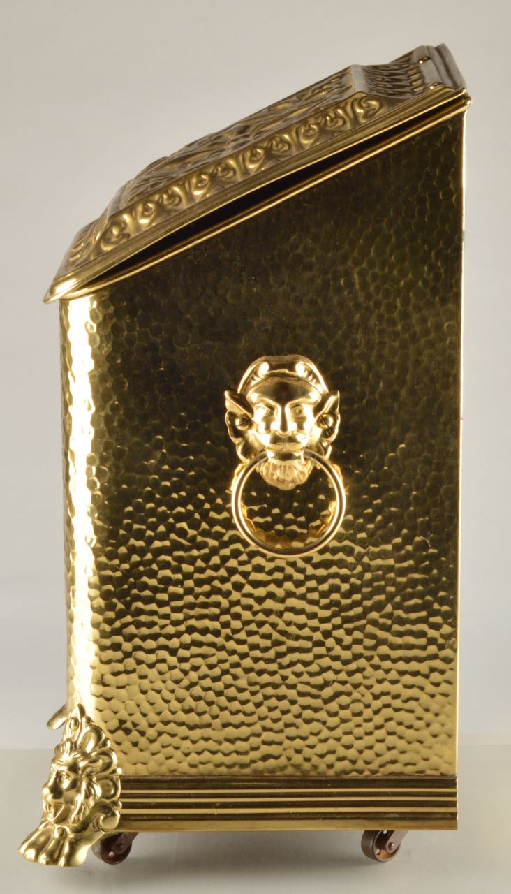 Antique Brass Kindling Box with Lion's Head Handles