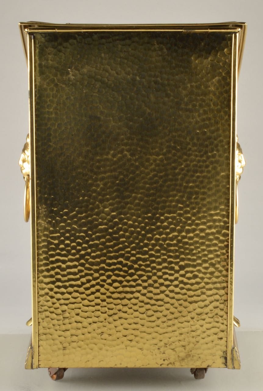 Antique Brass Kindling Box with Lion's Head Handles