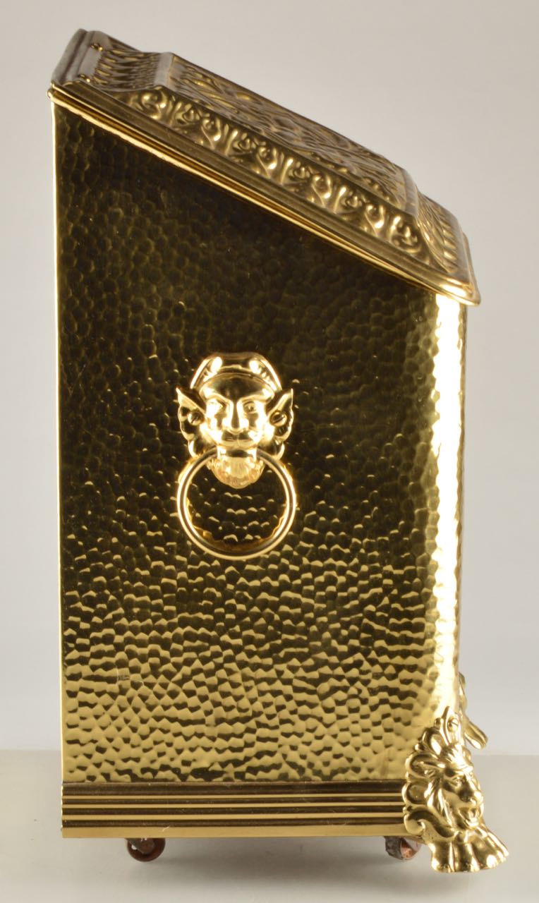 Antique Brass Kindling Box with Lion's Head Handles