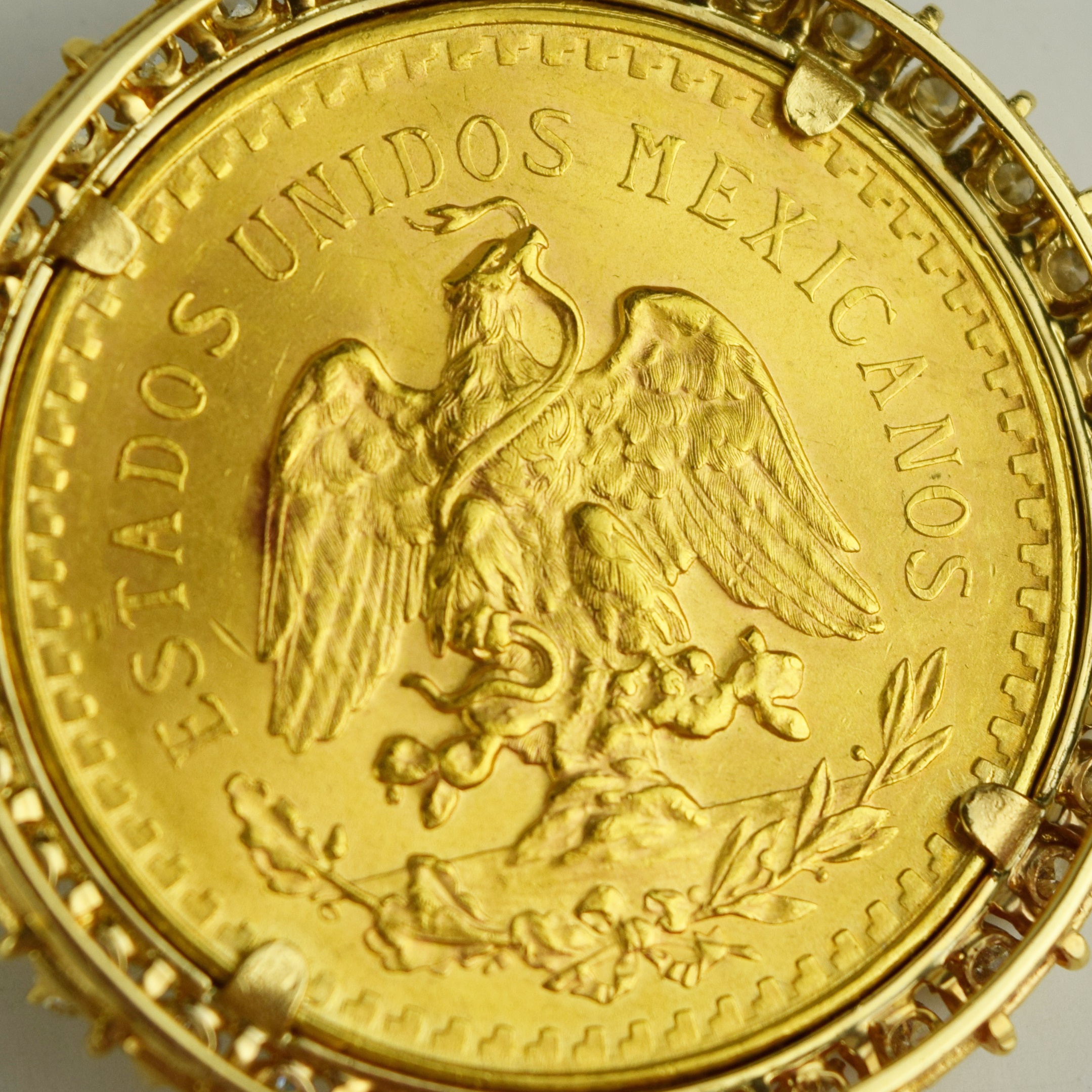 22K Gold 1821-1947 Mexican 50 Peso Pendant with Diamonds