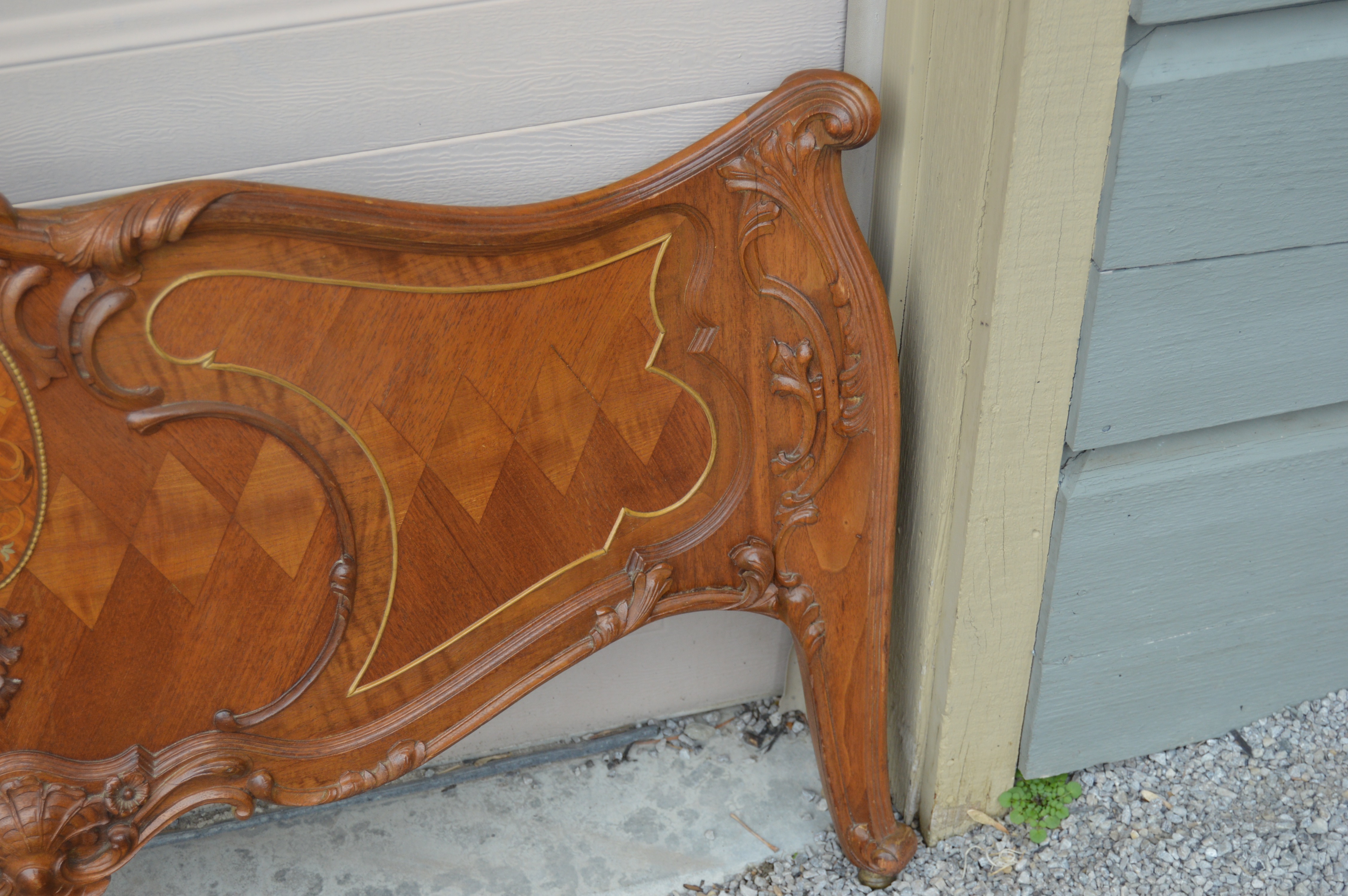 Antique Louis XV Style Twin Headboard, Foot Board, and Frame