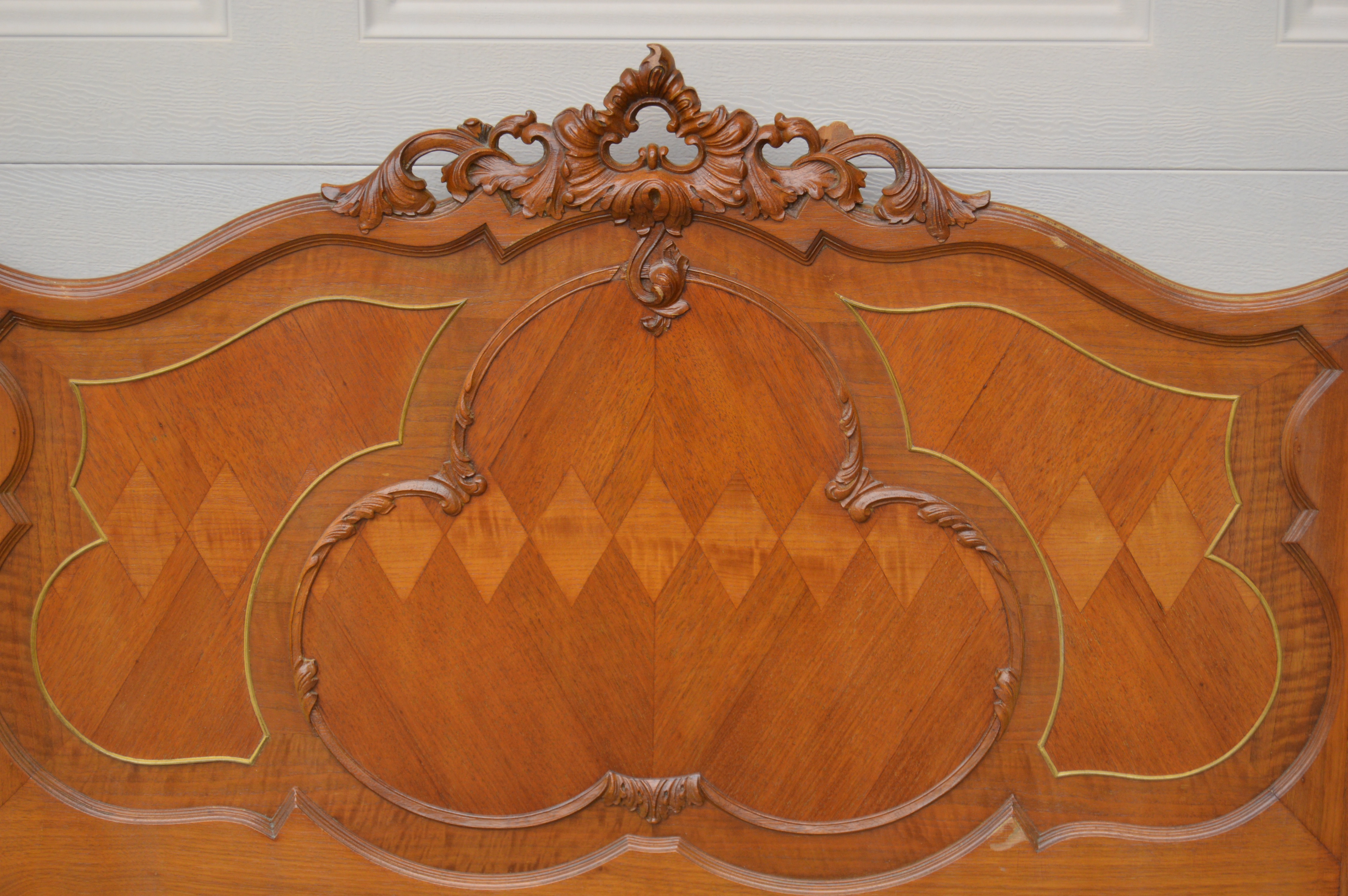 Antique Louis XV Style Twin Headboard, Foot Board, and Frame