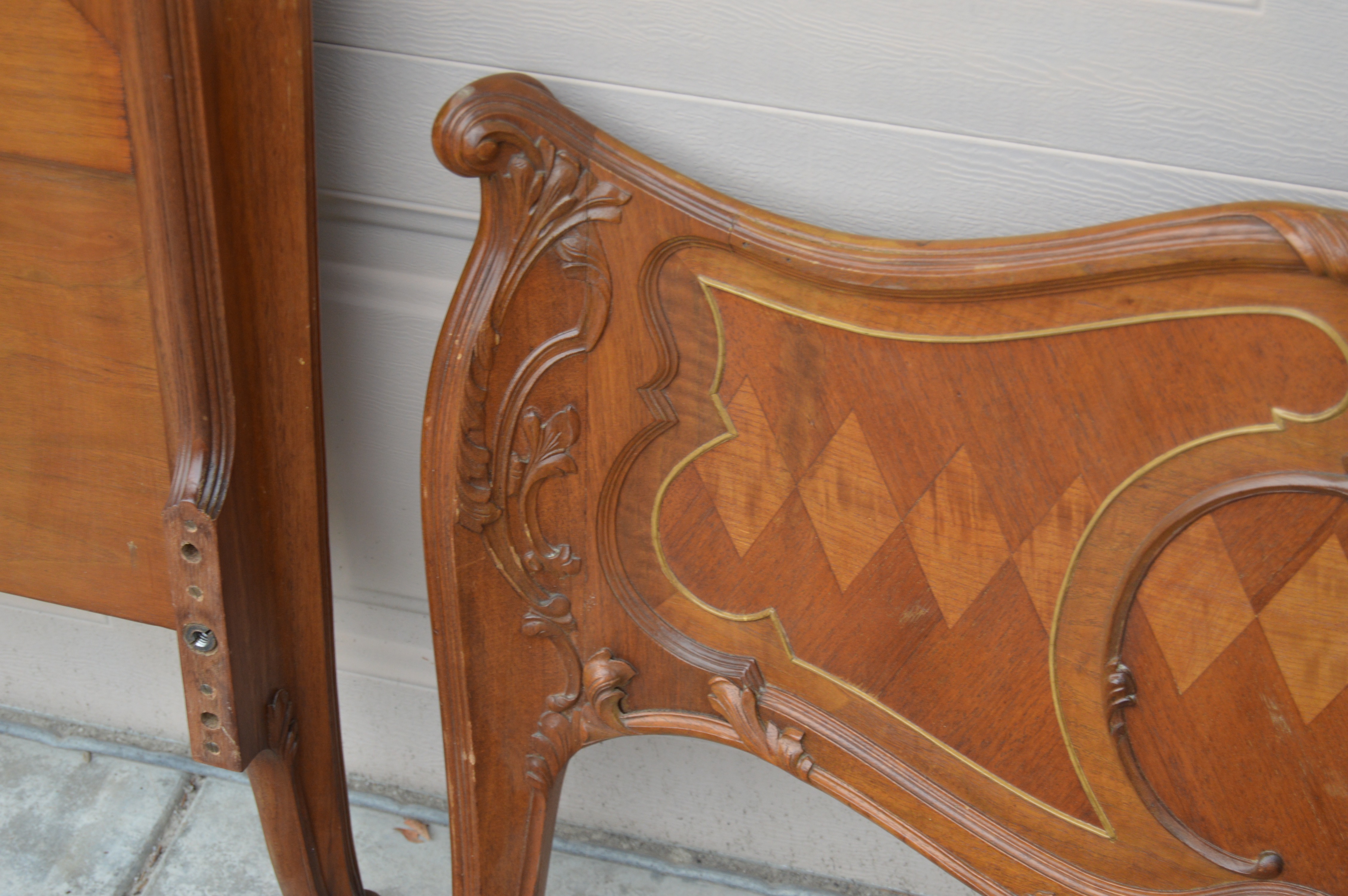 Antique Louis XV Style Twin Headboard, Foot Board, and Frame