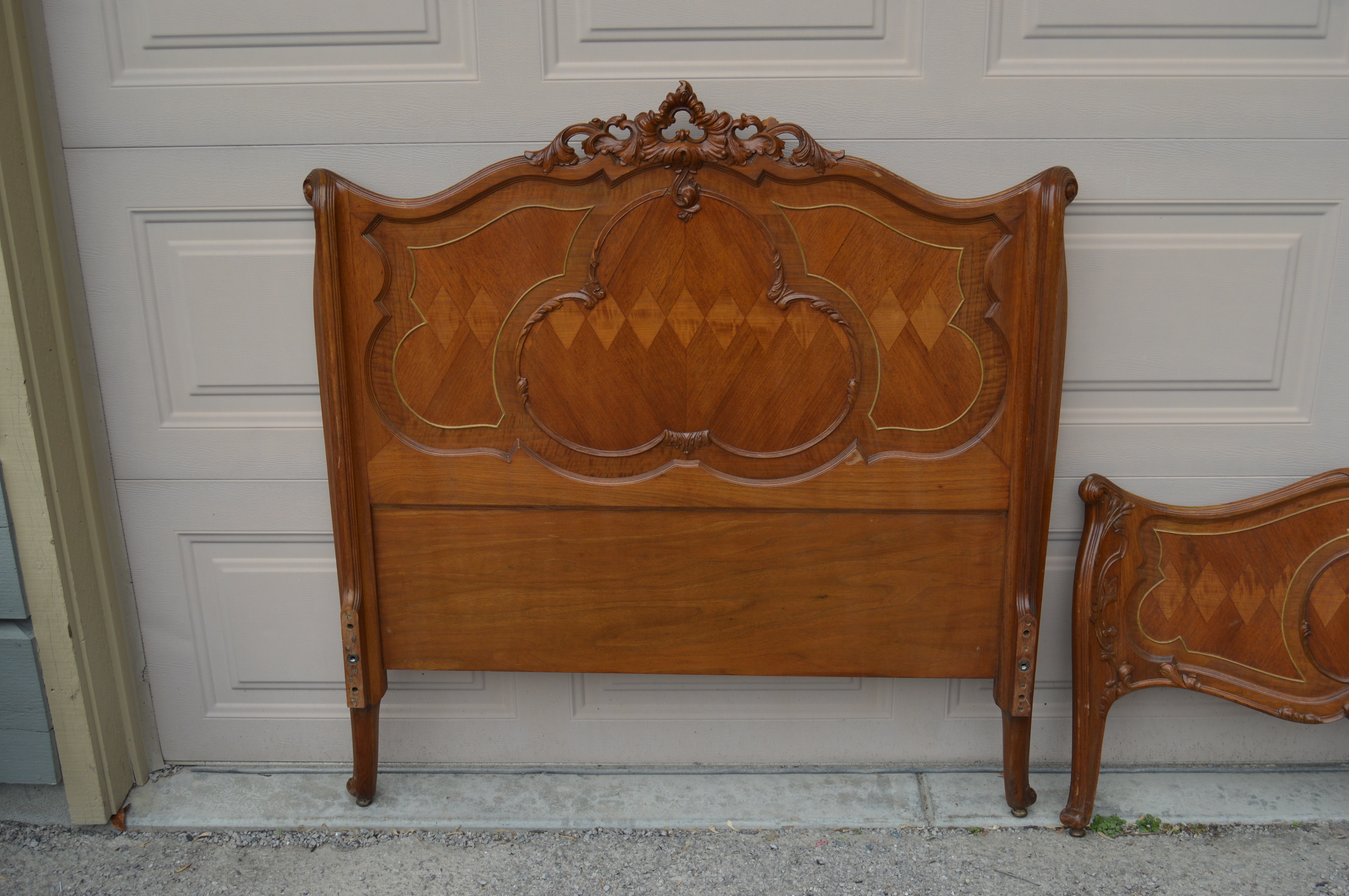 Antique Louis XV Style Twin Headboard, Foot Board, and Frame