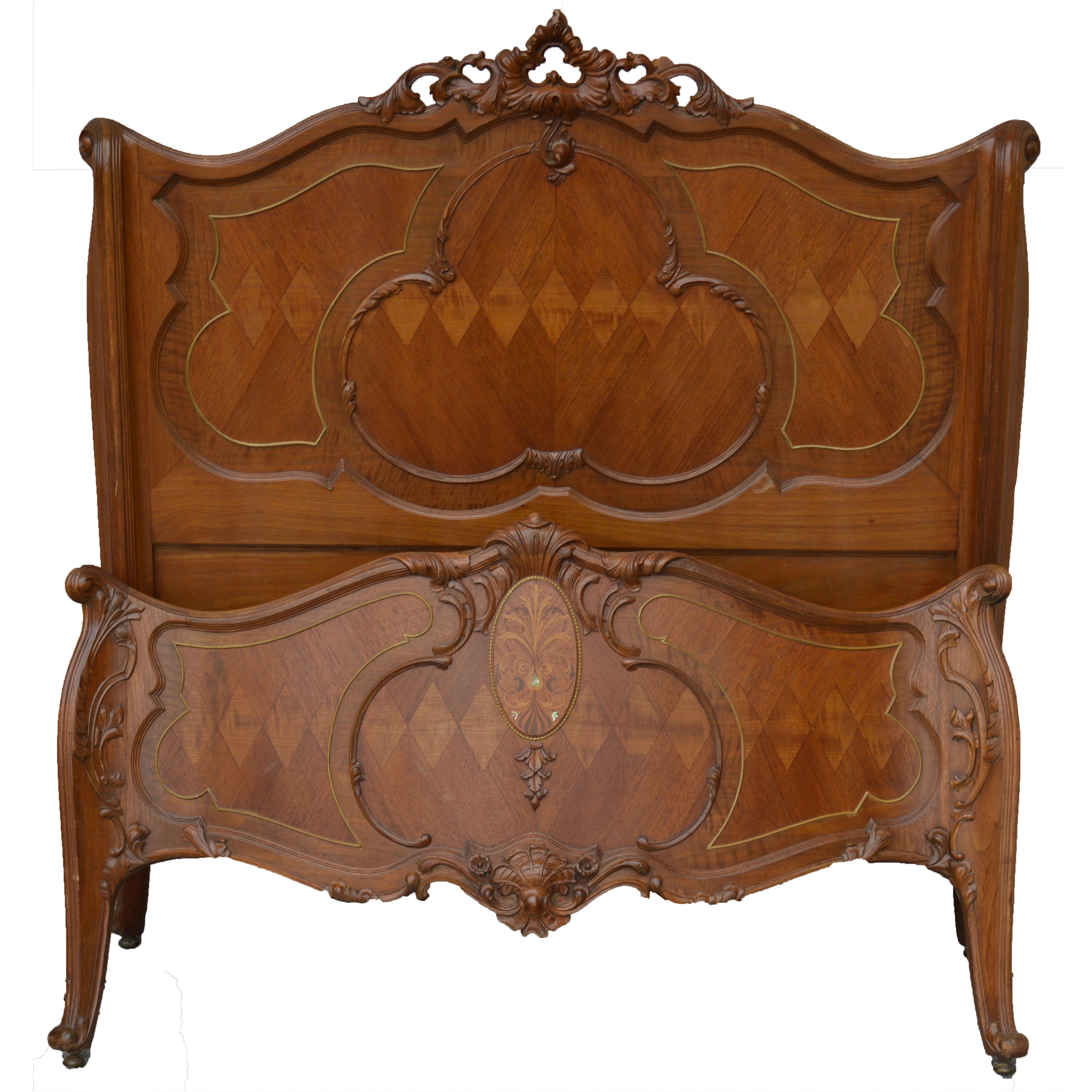 Antique Louis XV Style Twin Headboard, Foot Board, and Frame